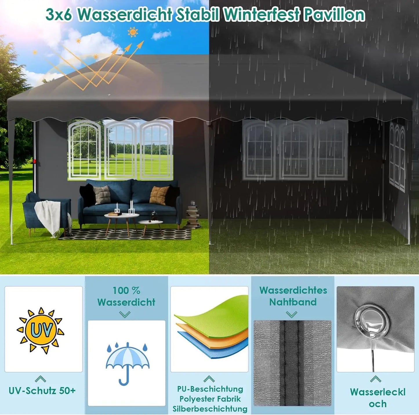 „Dein Event. Dein Schutz. Dein Pavillon.“