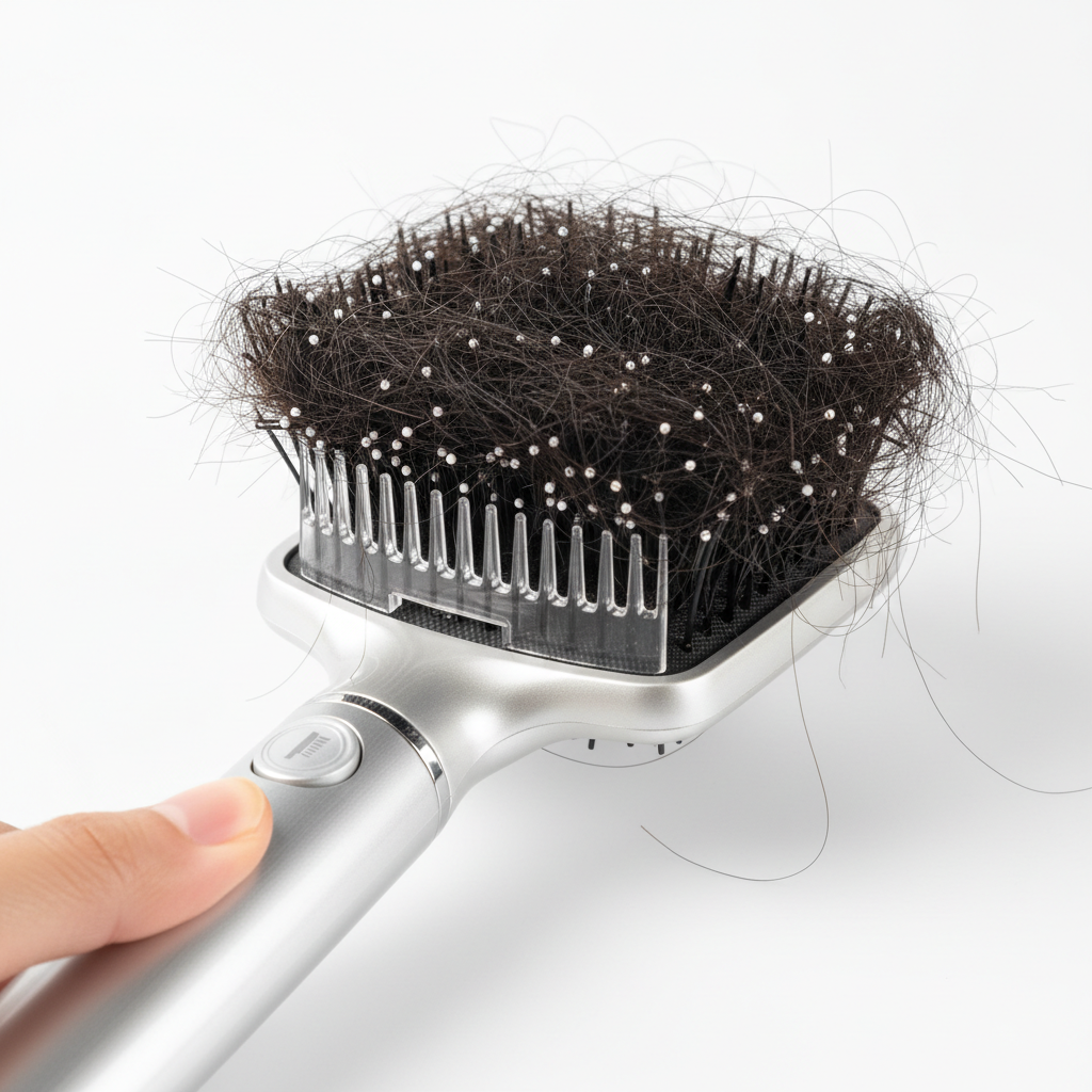 Selbstreinigende Haarbürste 4-in-1 - Detail des Self-Cleaning Mechanismus