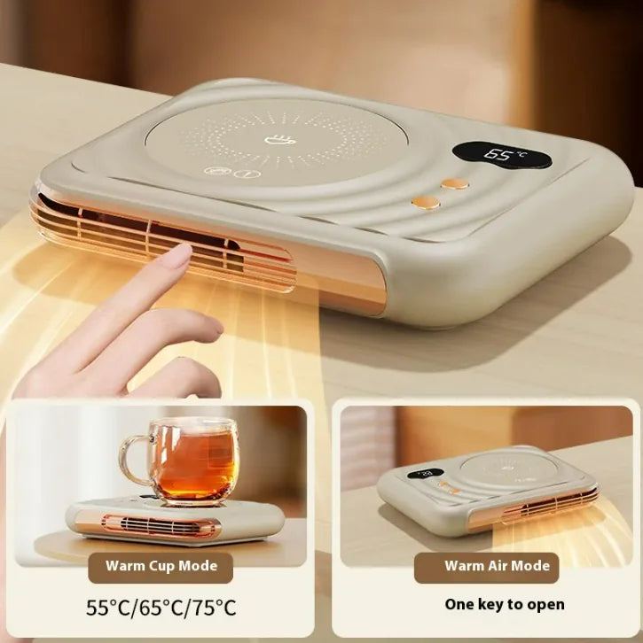 2-in-1 Heizlüfter & Tassenwärmer – Schreibtisch Komfort